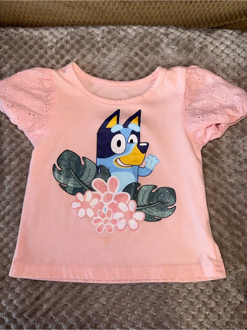 Bluey Coral Pink & Army Green Floral Kids Set - Short Sleeve Top & Printed Pants